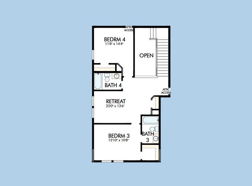 2D floor plan layout for the The Linnea by David Weekley Homes in Crighton Cove - Retreat Collection, Conroe, TX (Image 4). 2D floor plan layout for the The Linnea by David Weekley Homes in Crighton Cove - Retreat Collection, Conroe, TX (Image 4).