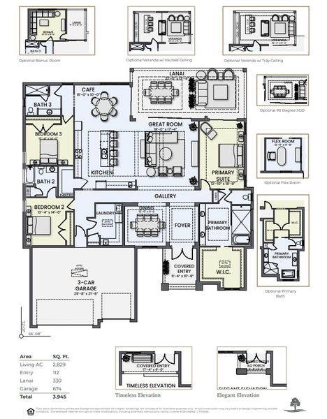 2D floor plan layout for the Pelican Bay by Sam Rodgers Homes in Arbour Lake Preserve, Sarasota, FL (Image 3).