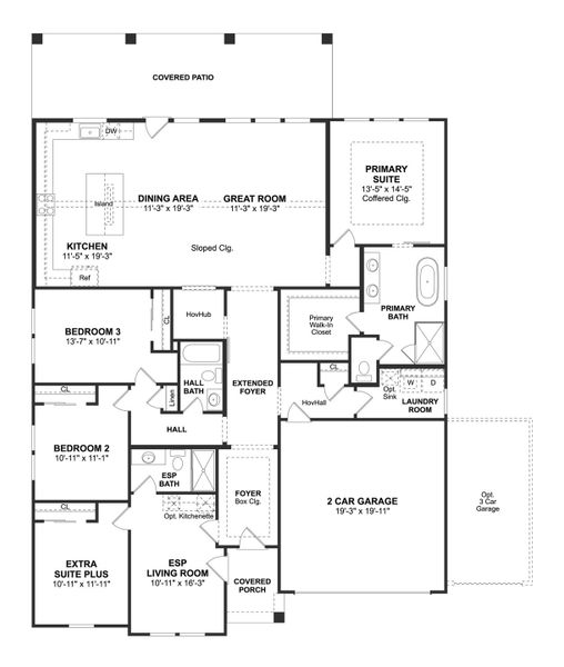 2D floor plan layout for the Belfast ESP by K. Hovnanian® Homes in Waverly Place, New Waverly, TX (Image 3).
