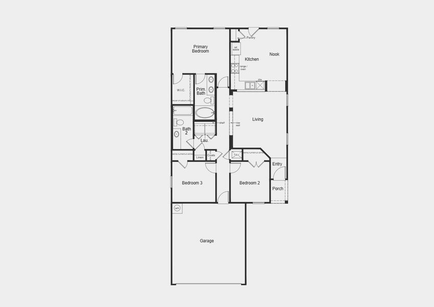 2D floor plan layout for the Plan 1243 by KB Home in Saddlebrook Trails, Beasley, TX (Image 3).