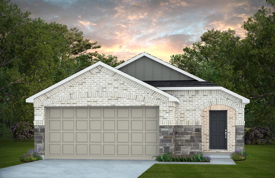 Front exterior of a new home in River Ranch, Dayton, TX, highlighting curb appeal (Image 1). Front exterior of a new home in River Ranch, Dayton, TX, highlighting curb appeal (Image 1).
