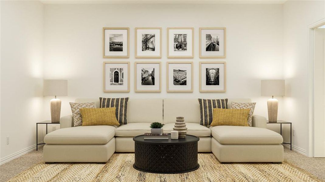 Sitting room featuring carpet floors