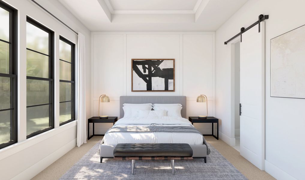 Primary suite with decorative feature wall