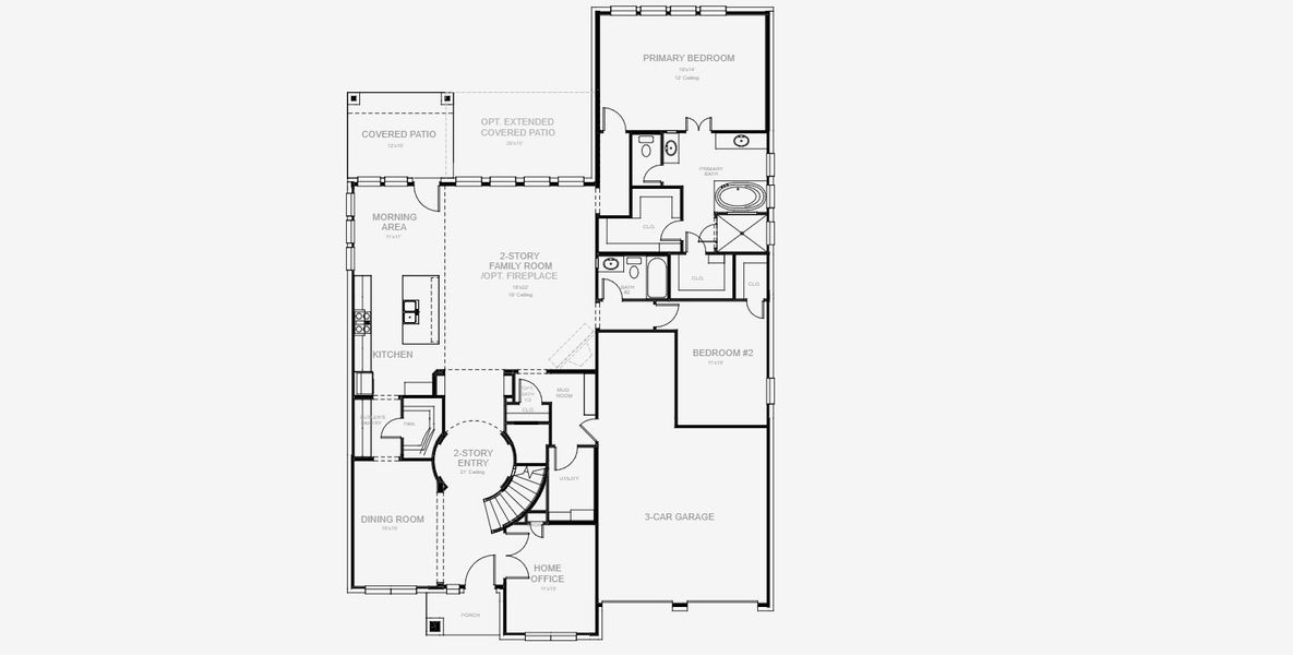 2D floor plan layout for the 3593W by Perry Homes in Lakes of Cane Island, Katy, TX (Image 4).