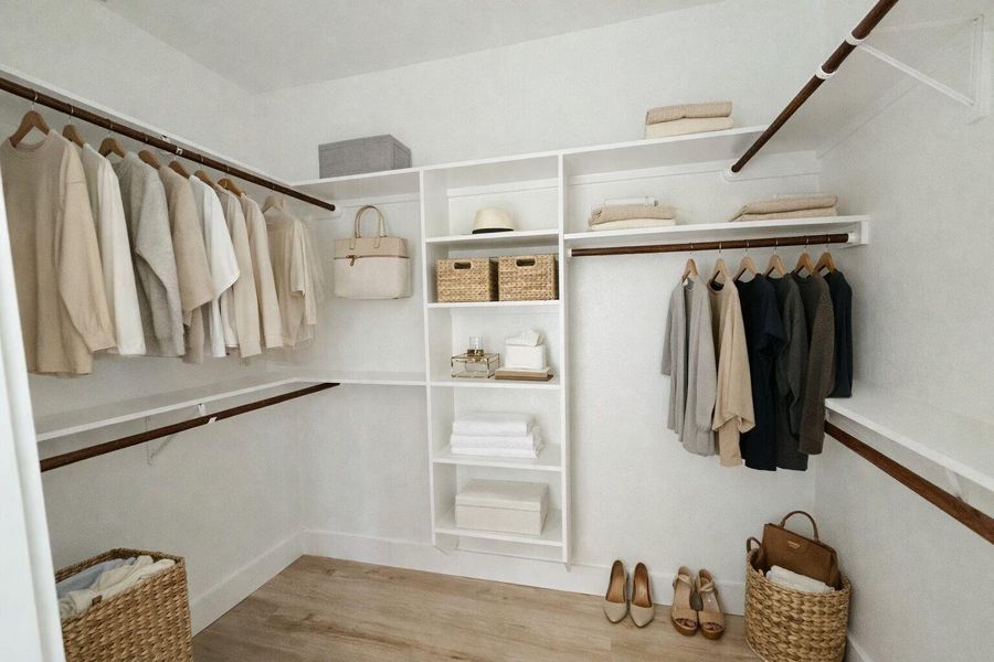 Walk in closet virtually staged