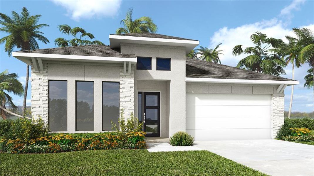 Front exterior of a new home in Mandarin Grove, Palmetto, FL, highlighting curb appeal (Image 1). Front exterior of a new home in Mandarin Grove, Palmetto, FL, highlighting curb appeal (Image 1).