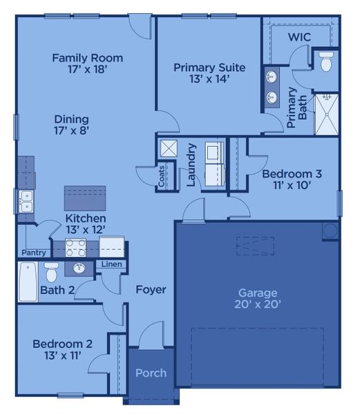 2D floor plan layout for the Dalton by UnionMain Homes in Three Rivers, Rome, GA (Image 3).