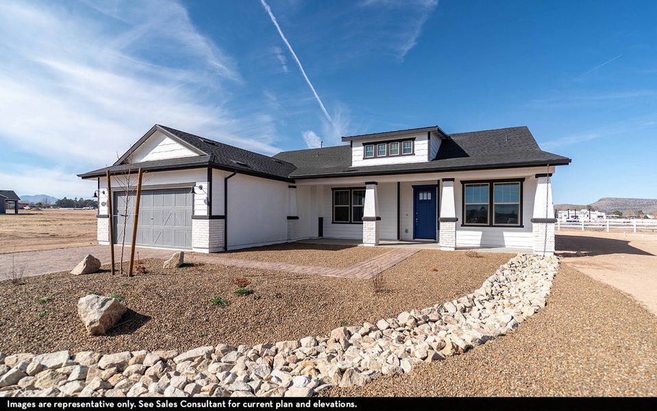 Representative exterior photo of a completed home built from the The Meadow by CastleRock Communities in Heritage Pointe, Chino Valley, AZ (Image 12). Representative exterior photo of a completed home built from the The Meadow by CastleRock Communities in Heritage Pointe, Chino Valley, AZ (Image 12).