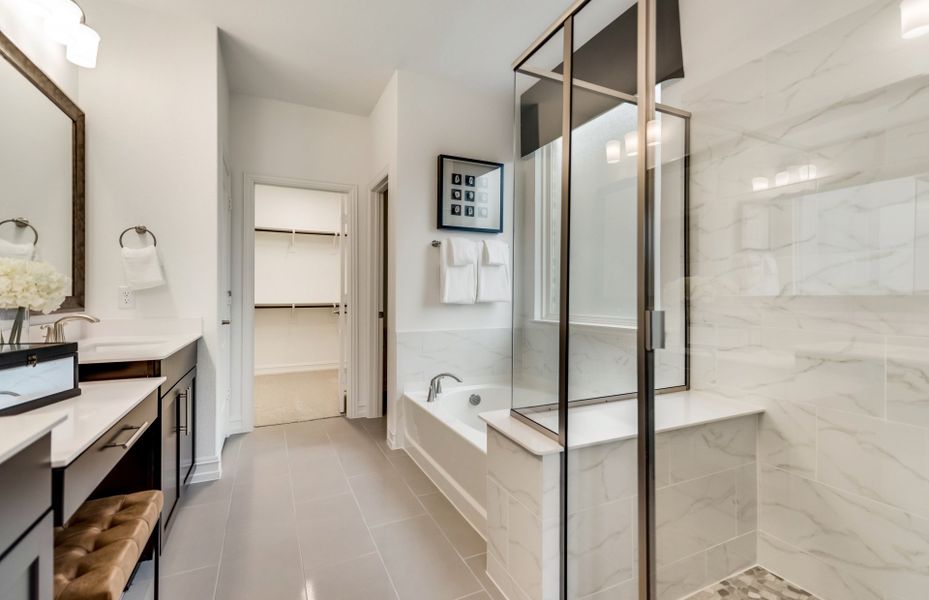 Spacious owner's bath with large shower and separate tub