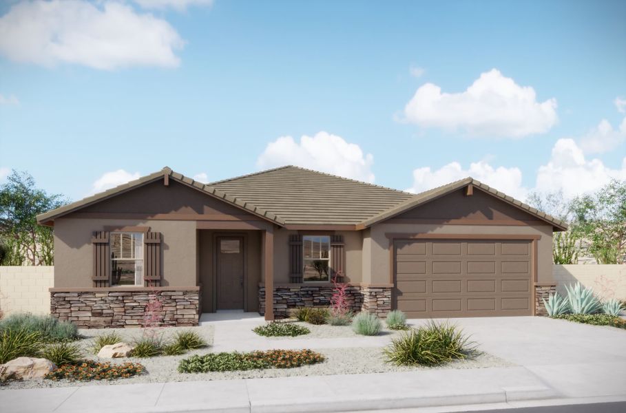 Representative exterior photo of a completed home built from the Hibiscus by Mattamy Homes in Tavira at Twin Peaks, Oro Valley, AZ (Image 23).