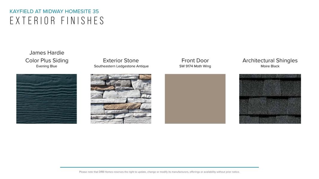 Sample of building materials used in homes in Kayfield at Midway, Anderson (Image 21). Sample of building materials used in homes in Kayfield at Midway, Anderson (Image 21).