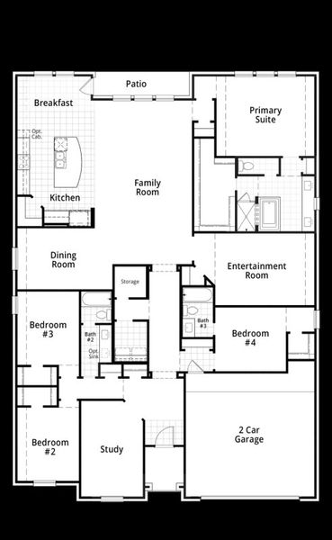 2D floor plan layout for the Chesterfield by Highland Homes in Mosaic: 60ft. lots, Prosper, TX (Image 5).