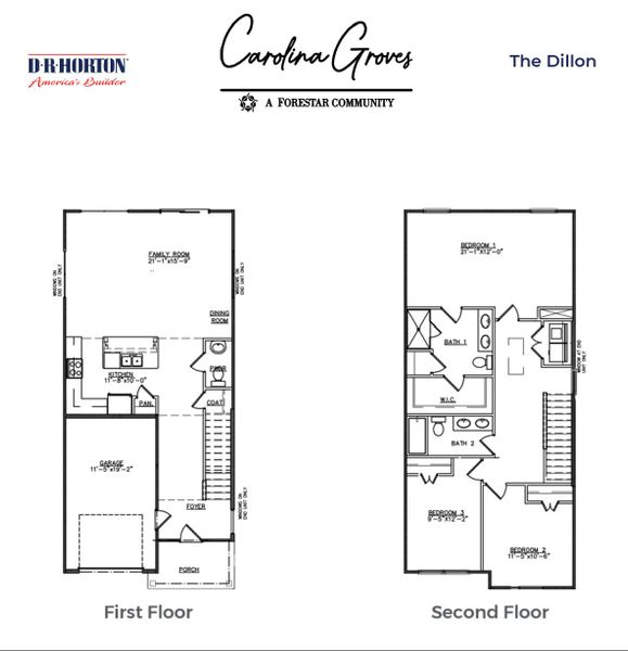 2D floor plan layout of this home in Carolina Groves Townhomes, Moncks Corner, SC (Image 2).