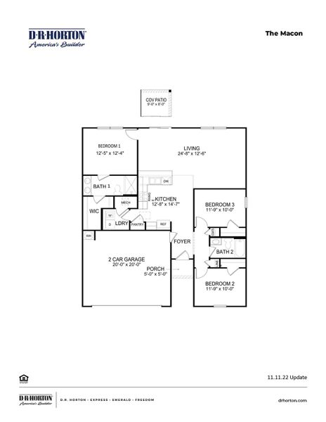 2D floor plan layout for the Macon by D.R. Horton in Dove Crossing, Conway, SC (Image 3).