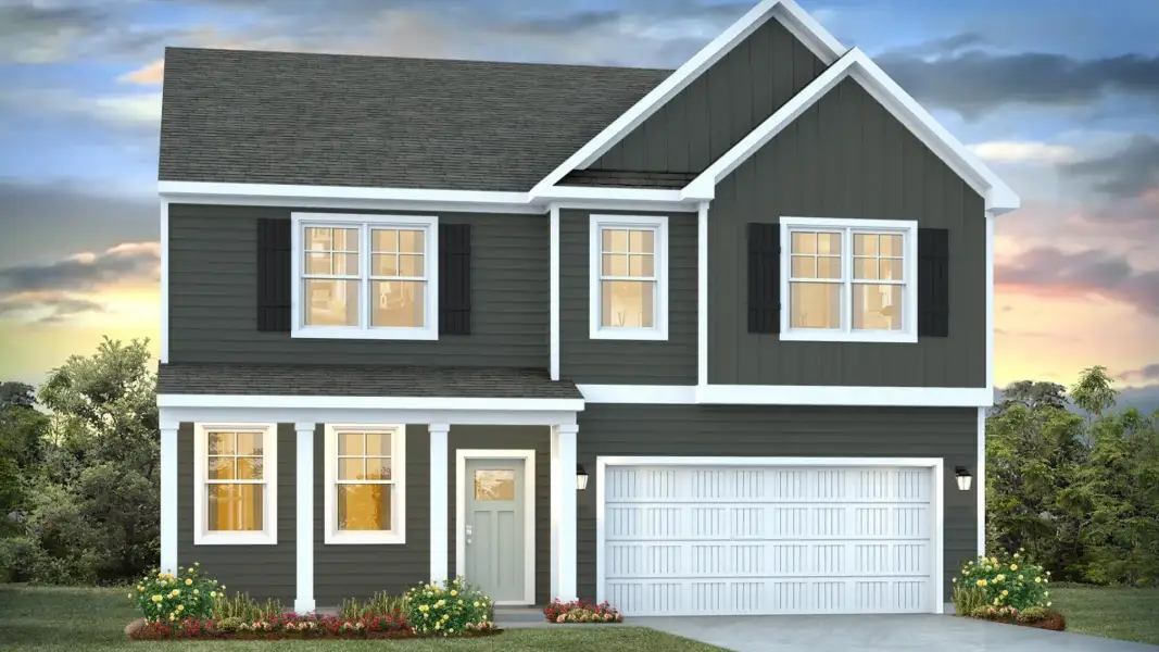 Front exterior of a new home in Saunders Village, Northwest, NC, highlighting curb appeal (Image 1). Front exterior of a new home in Saunders Village, Northwest, NC, highlighting curb appeal (Image 1).