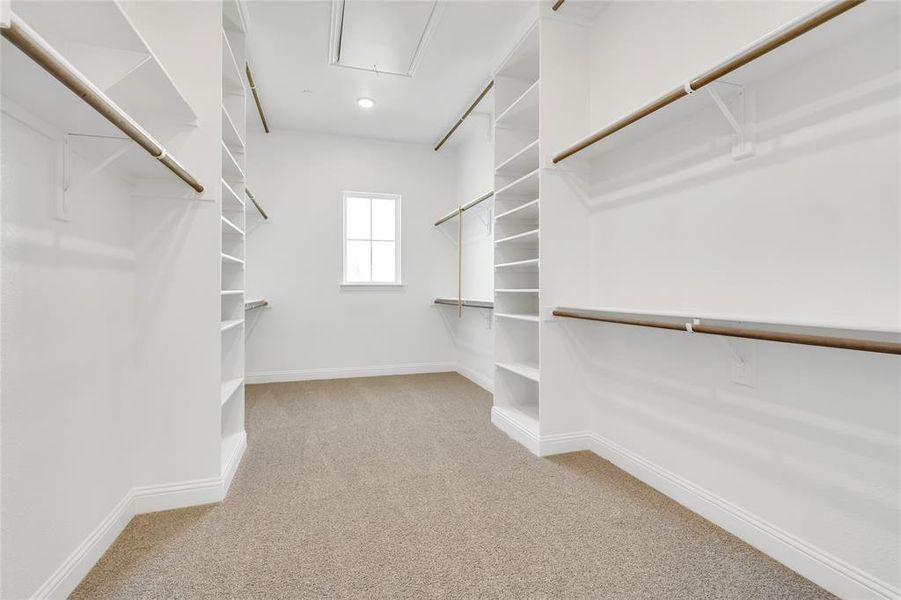 Spacious closet with carpet floors