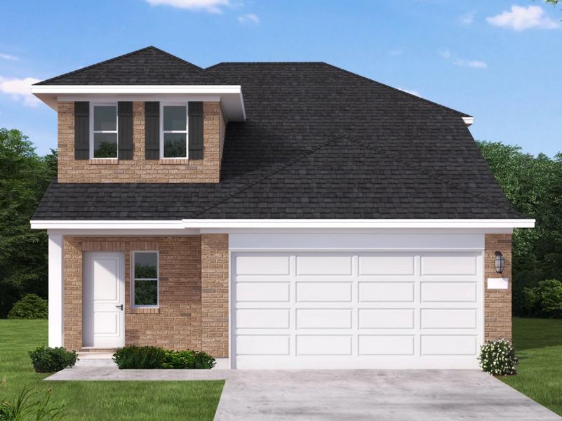 Front exterior of a new home in Garden Grove, Schertz, TX, highlighting curb appeal (Image 1). Front exterior of a new home in Garden Grove, Schertz, TX, highlighting curb appeal (Image 1).