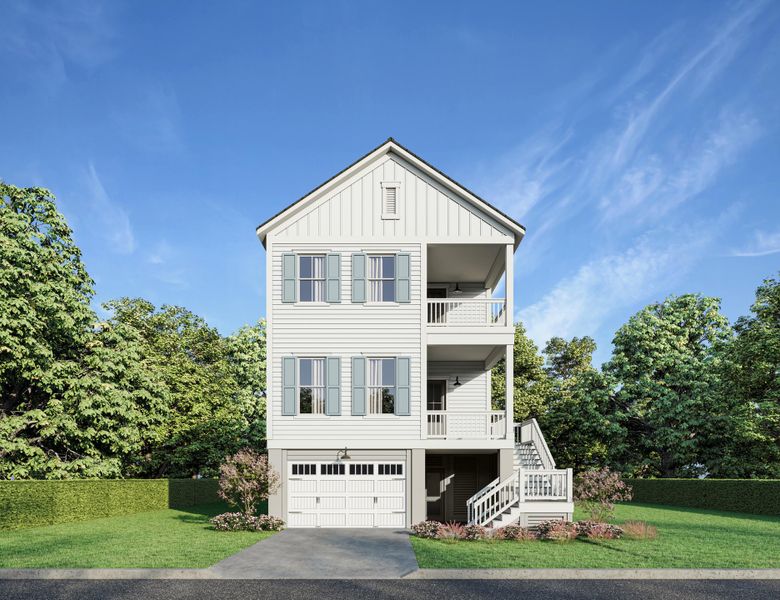 Front exterior of a new home in Mount Pleasant Homes, Mount Pleasant, SC, highlighting curb appeal (Image 1). Front exterior of a new home in Mount Pleasant Homes, Mount Pleasant, SC, highlighting curb appeal (Image 1).