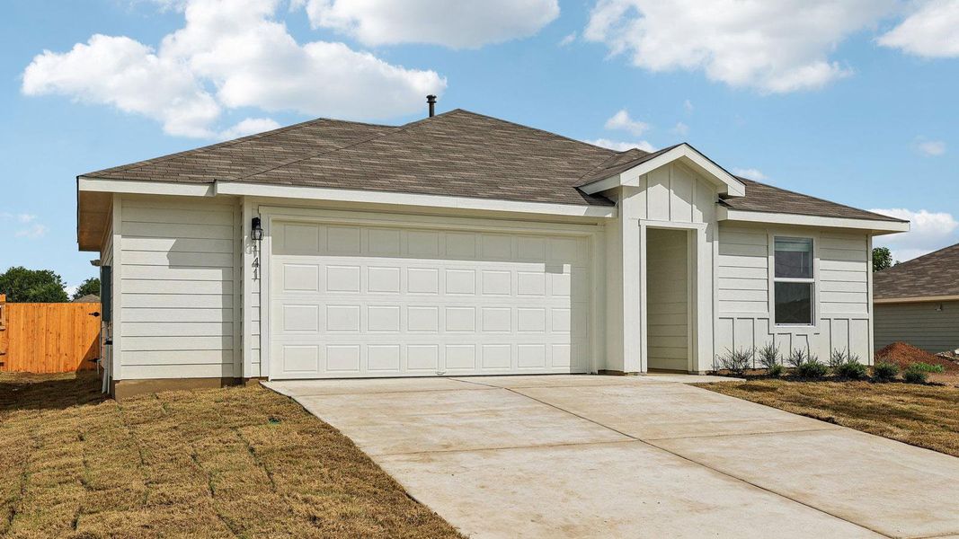 Front exterior of a new home in Talavera, Kyle, TX, highlighting curb appeal (Image 2). Front exterior of a new home in Talavera, Kyle, TX, highlighting curb appeal (Image 2).