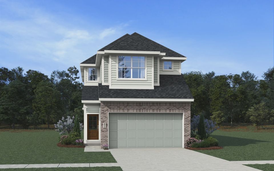 Representative exterior photo of a completed home built from the Savoy by Chesmar Homes in Meridiana Chateau, Iowa Colony, TX (Image 3). Representative exterior photo of a completed home built from the Savoy by Chesmar Homes in Meridiana Chateau, Iowa Colony, TX (Image 3).