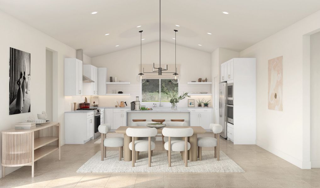 Dining area with chic chandelier