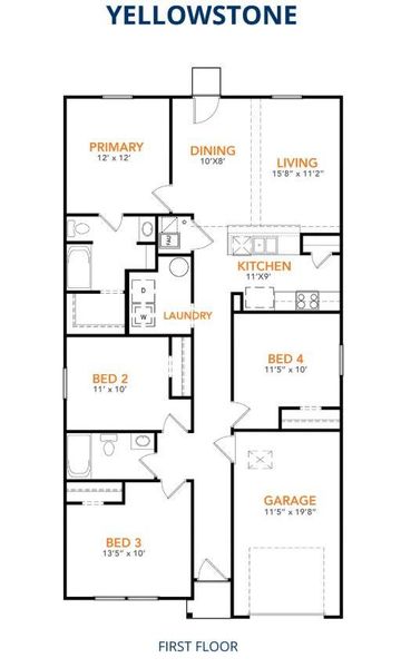 2D floor plan layout of this home in Pirate's Cove Estates, Vidor, TX (Image 3).