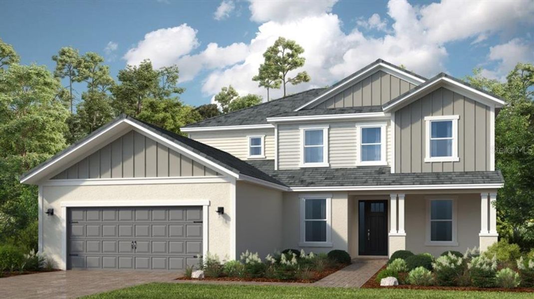 Front exterior of a new home in Hammock at Two Rivers, Zephyrhills, FL, highlighting curb appeal (Image 1).