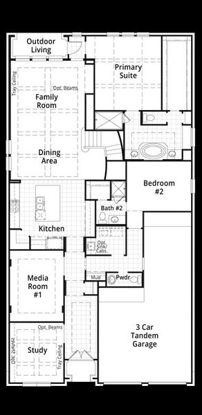2D floor plan layout of this home in Star Trail, Prosper, TX (Image 4).