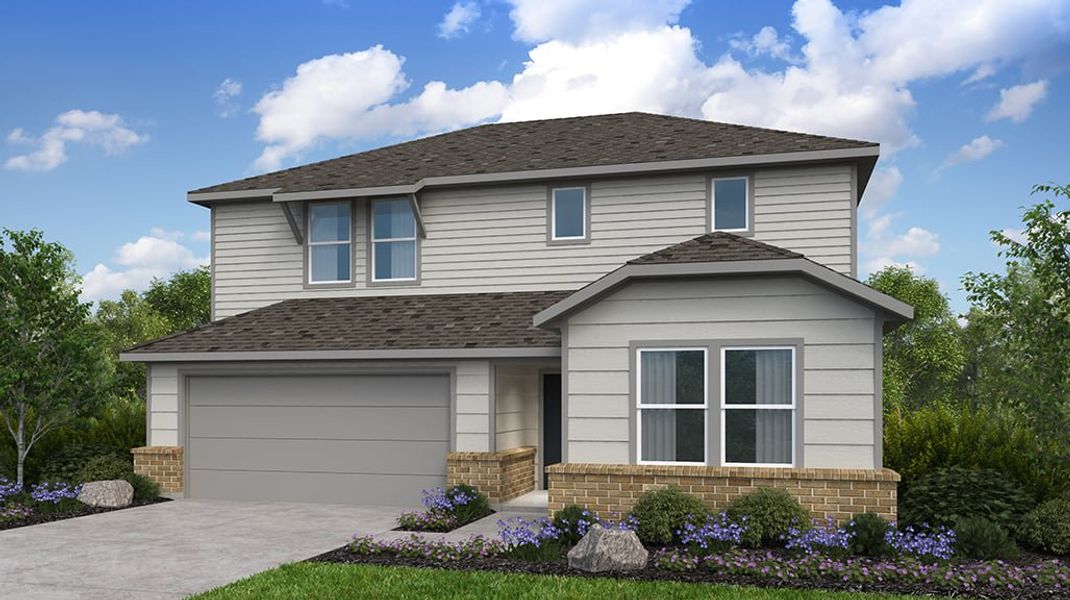 Representative exterior photo of a completed home built from the Leander by Taylor Morrison in River Ridge, Crandall, TX (Image 1). Representative exterior photo of a completed home built from the Leander by Taylor Morrison in River Ridge, Crandall, TX (Image 1).