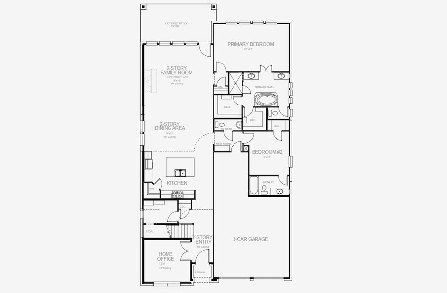 2D floor plan layout for the 2999W by Perry Homes in Juniper Springs 50', Lockhart, TX (Image 3).