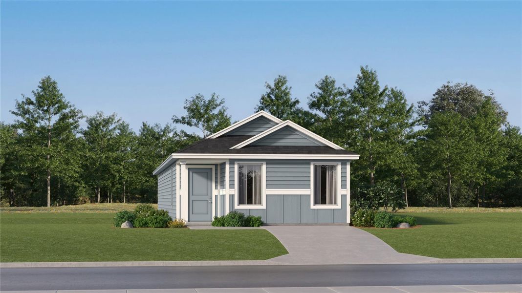 Front exterior of a new home in Rancho Del Cielo, Jarrell, TX, highlighting curb appeal (Image 20). Front exterior of a new home in Rancho Del Cielo, Jarrell, TX, highlighting curb appeal (Image 20).