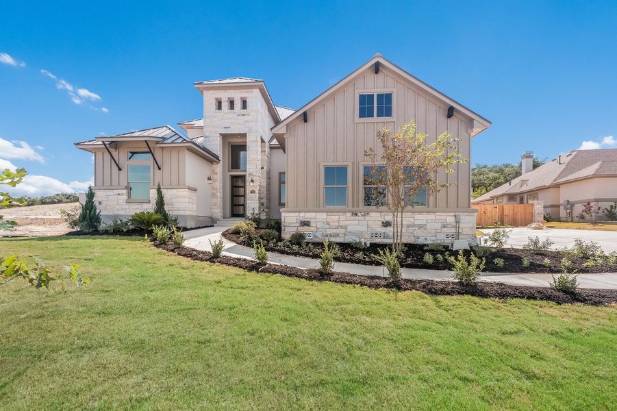 Representative exterior photo of a completed home built from the The Addison by Whitestone Custom Homes in Johnson Ranch, Bulverde, TX (Image 1).