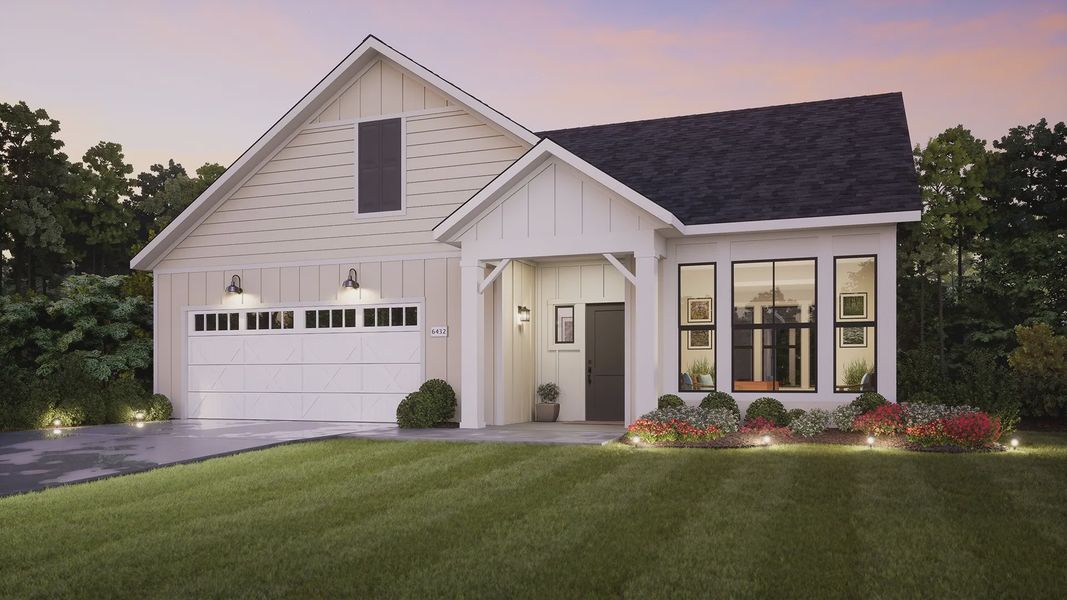 Representative exterior photo of a completed home built from the Palazzo by Epcon Communities in Lakeside at Millican Reserve, College Station, TX (Image 2). Representative exterior photo of a completed home built from the Palazzo by Epcon Communities in Lakeside at Millican Reserve, College Station, TX (Image 2).