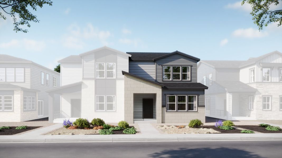 Front exterior of a new home in Harvest Crossing, Aurora, CO, highlighting curb appeal (Image 1). Front exterior of a new home in Harvest Crossing, Aurora, CO, highlighting curb appeal (Image 1).