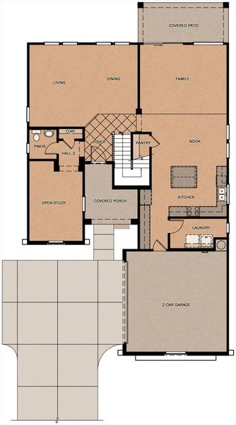 2D floor plan layout for the Pioneer by Fulton Homes in Seaboard at Cooley Station, Gilbert, AZ (Image 3).