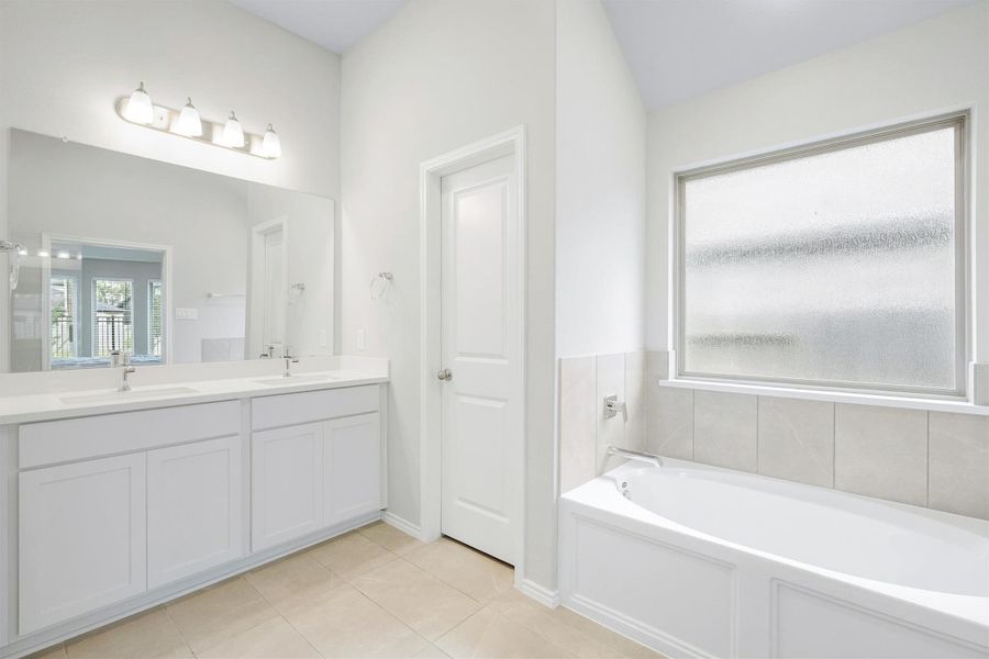 A bathroom that feels like an exhale after a long day. Double vanity, a soaking tub with a privacy window that make the whole space feel open and airy. The walk-in closet is right through that door too. A bathroom that feels like an exhale after a long day. Double vanity, a soaking tub with a privacy window that make the whole space feel open and airy. The walk-in closet is right through that door too.