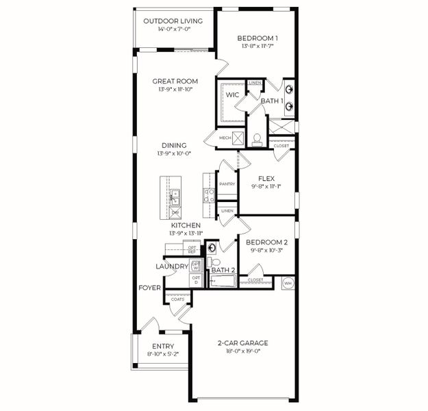 2D floor plan layout of this home in Lakes of Mount Dora, Mount Dora, FL (Image 1).