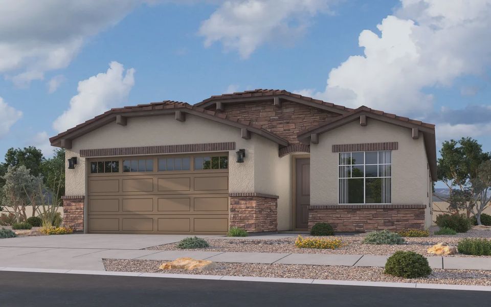 Representative exterior photo of a completed home built from the Granite Vista Avanti - Plan 1901 by Elliott Homes in Avanti at Granite Vista, Waddell, AZ (Image 17).