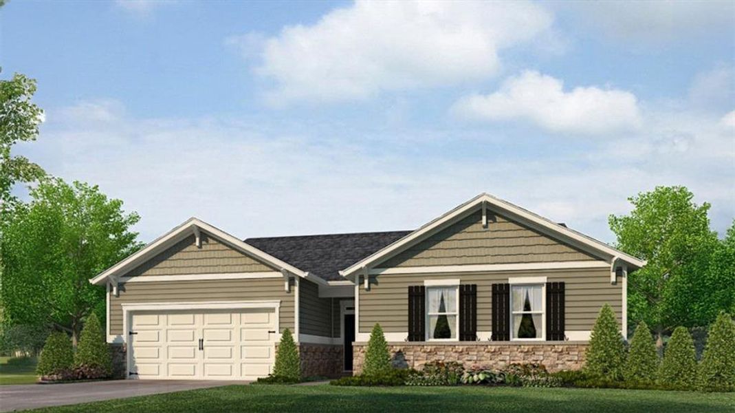 Front exterior of a new home in Lost Creek, Dallas, GA, highlighting curb appeal (Image 1). Front exterior of a new home in Lost Creek, Dallas, GA, highlighting curb appeal (Image 1).