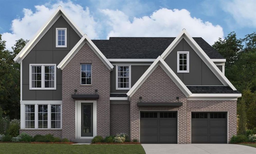 Front exterior of a new home in Twin Lakes, Hoschton, GA, highlighting curb appeal (Image 1).