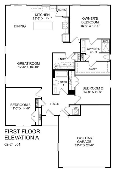 2D floor plan layout for the Eden Cay by Ryan Homes in Lakes at Riverbend Single Family Homes, Navassa, NC (Image 2).