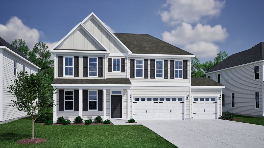 Representative exterior photo of a completed home built from the Edisto - Vanguard Collection by Mungo Homes in Lilah Grove, Summerfield, NC (Image 7).
