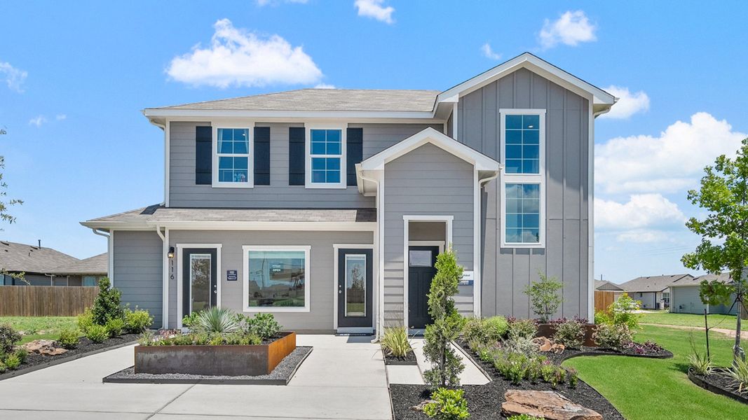 Representative exterior photo of a completed home built from the The Kendall by D.R. Horton in Talavera, Kyle, TX (Image 1). Representative exterior photo of a completed home built from the The Kendall by D.R. Horton in Talavera, Kyle, TX (Image 1).