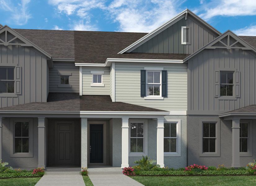 Representative exterior photo of a completed home built from the Whitney by Rockwell Homes in Harvest at Ovation - Townhomes, Winter Garden, FL (Image 26). Representative exterior photo of a completed home built from the Whitney by Rockwell Homes in Harvest at Ovation - Townhomes, Winter Garden, FL (Image 26).