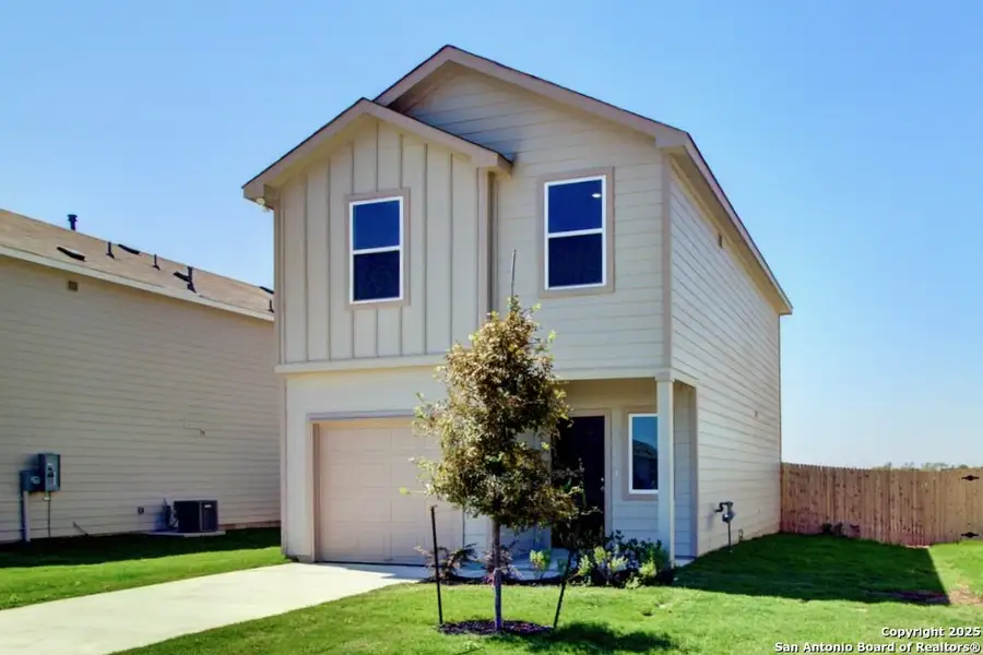 Front exterior of a new home in Prairie Green, Converse, TX, highlighting curb appeal (Image 1).