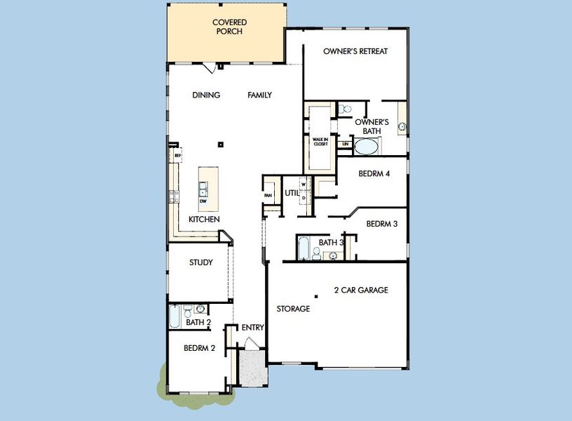 2D floor plan layout for the The Grayden by David Weekley Homes in Sundance Cove Lakeside - Overlook View Collection, Crosby, TX (Image 5).