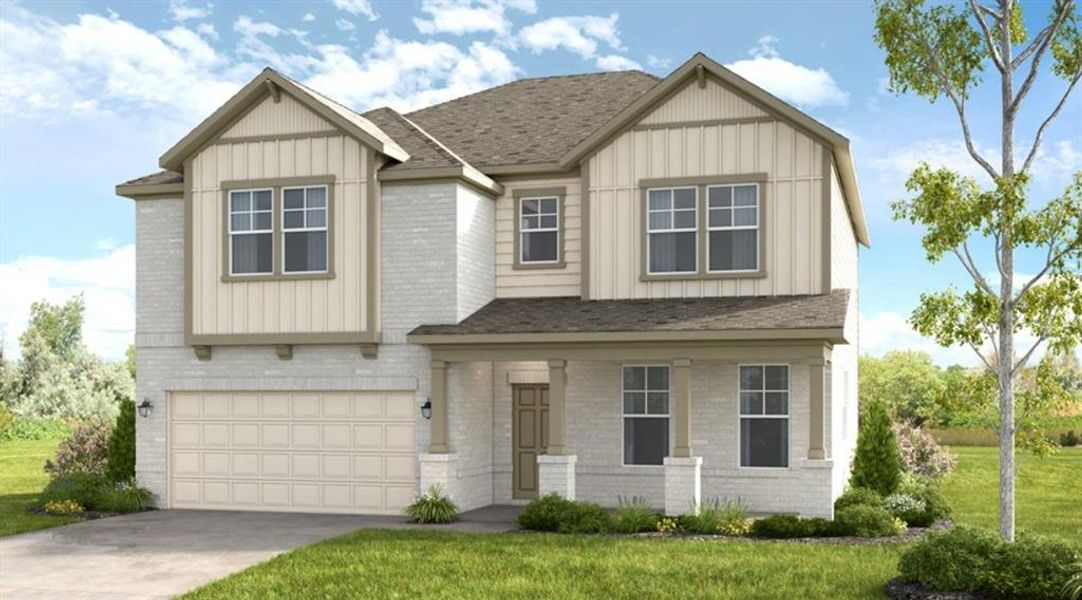 Front exterior of a new home in Auburn Glen, Dacula, GA, highlighting curb appeal (Image 1). Front exterior of a new home in Auburn Glen, Dacula, GA, highlighting curb appeal (Image 1).