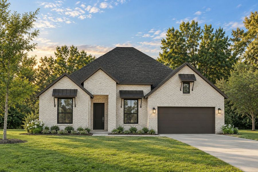 Representative exterior photo of a completed home built from the Houston by Kindred Homes in Dominion Park, Waxahachie, TX (Image 1). Representative exterior photo of a completed home built from the Houston by Kindred Homes in Dominion Park, Waxahachie, TX (Image 1).