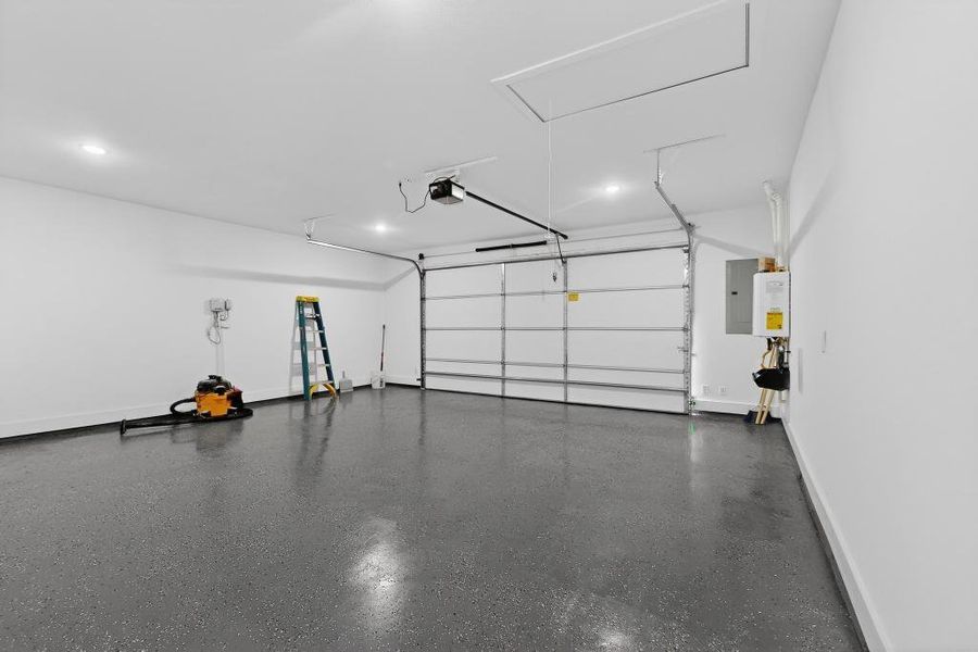 Extra large garage with epoxy flooring