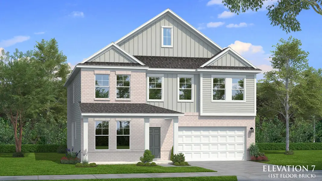 Front exterior of a new home in Hamilton Lakes, Lawrenceville, GA, highlighting curb appeal (Image 2). Front exterior of a new home in Hamilton Lakes, Lawrenceville, GA, highlighting curb appeal (Image 2).